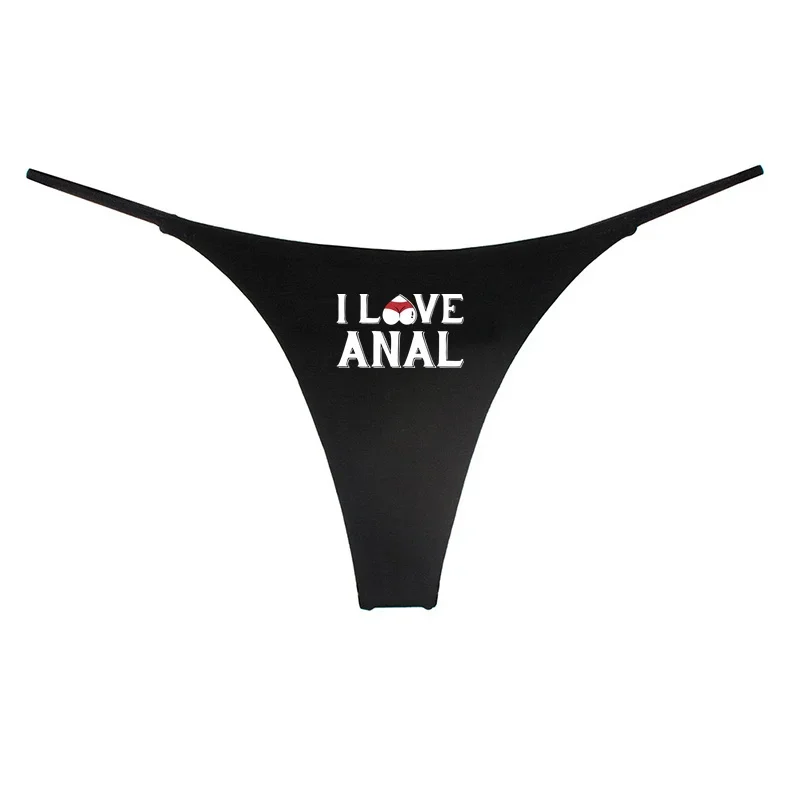 I LOVE ANAL Letter Print Double Layer Thin Strap Thong for Women Cute Cotton Underwear Seamless Ladies Girl Panties Gift for Her