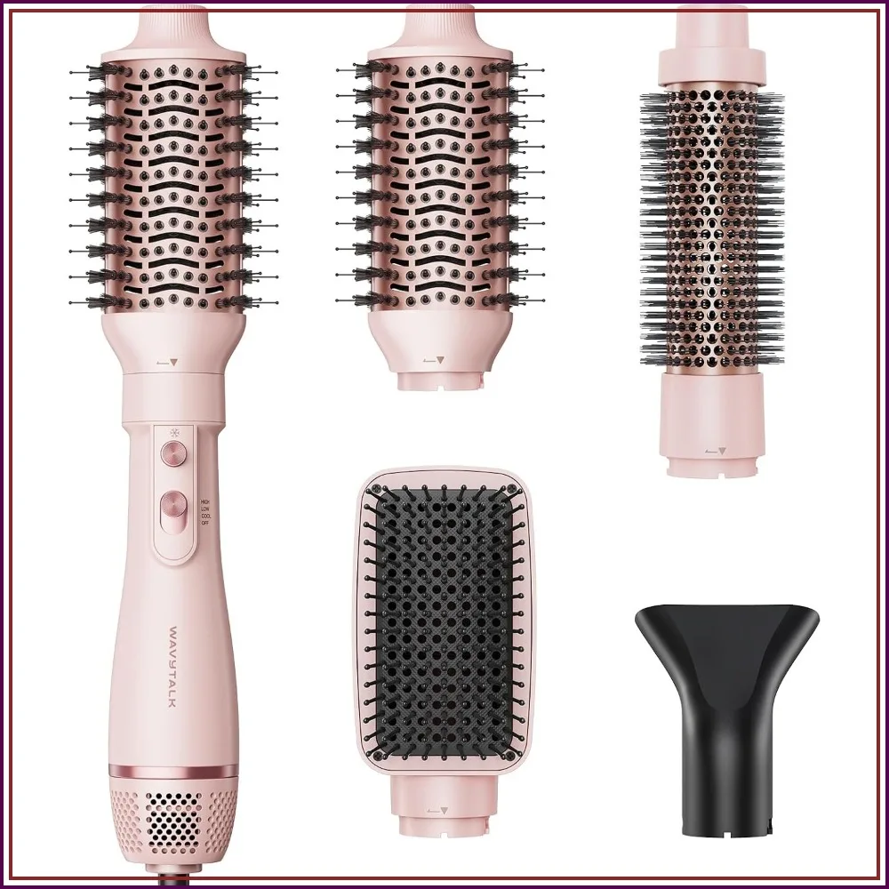 4-in-1 Hot Air Brush Set: Blowout, Curls, Volumize, Straighten, Pink