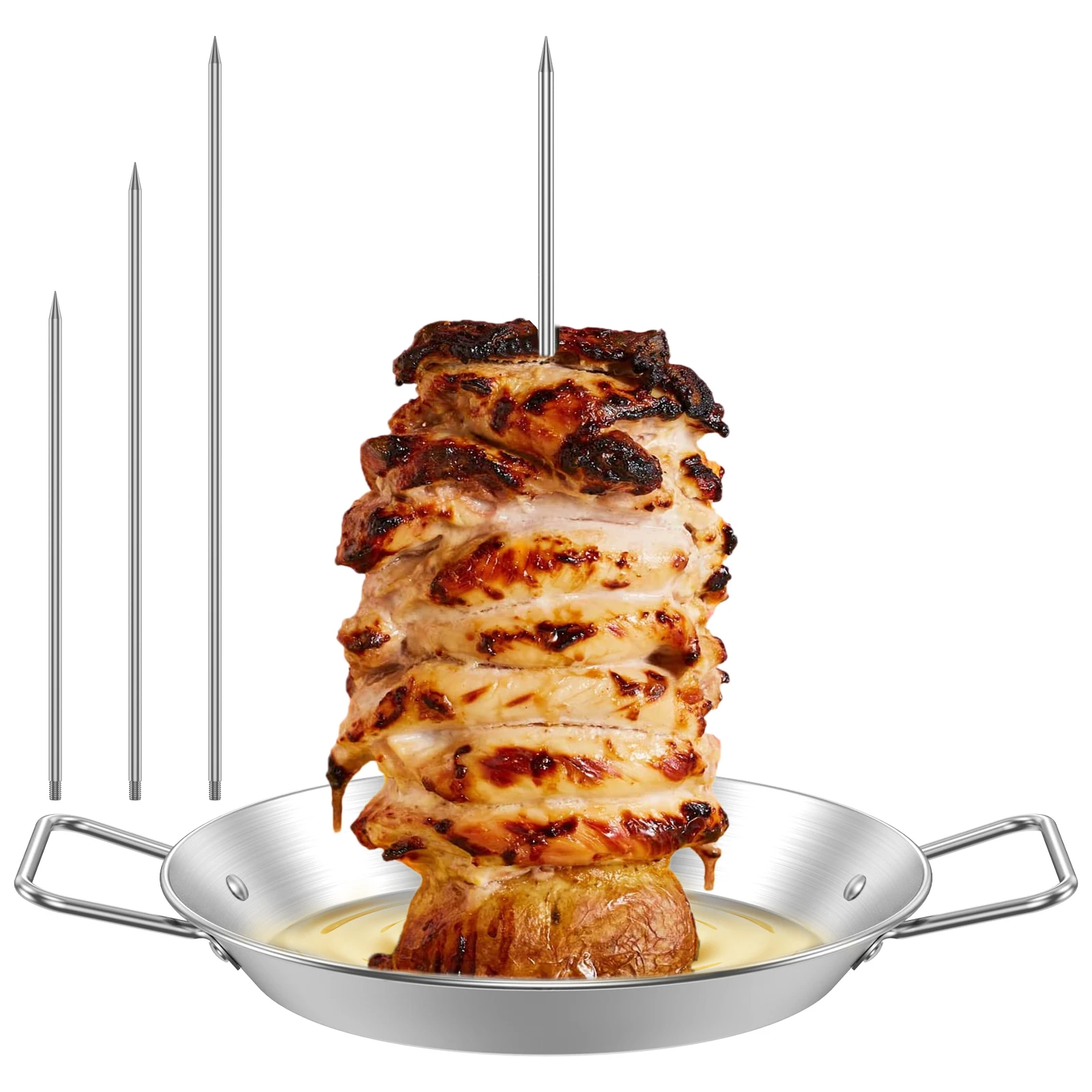 Stainless Steel Vertical Skewer Grill with Removable Spikes Vertical Barbecue Rack for Roasting Meat Steak Chicken Kebabs Holder