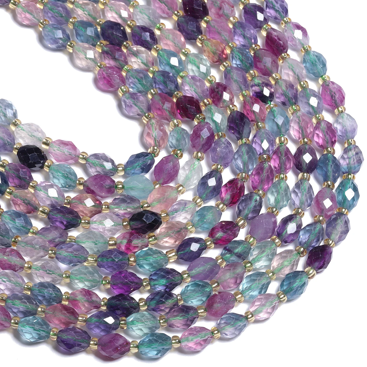 6x8MM Natural Faceted Stone Purple Colorful Fluorite Round Spacer Beads For Jewelry Making DIY Bracelet Earrings Accessories