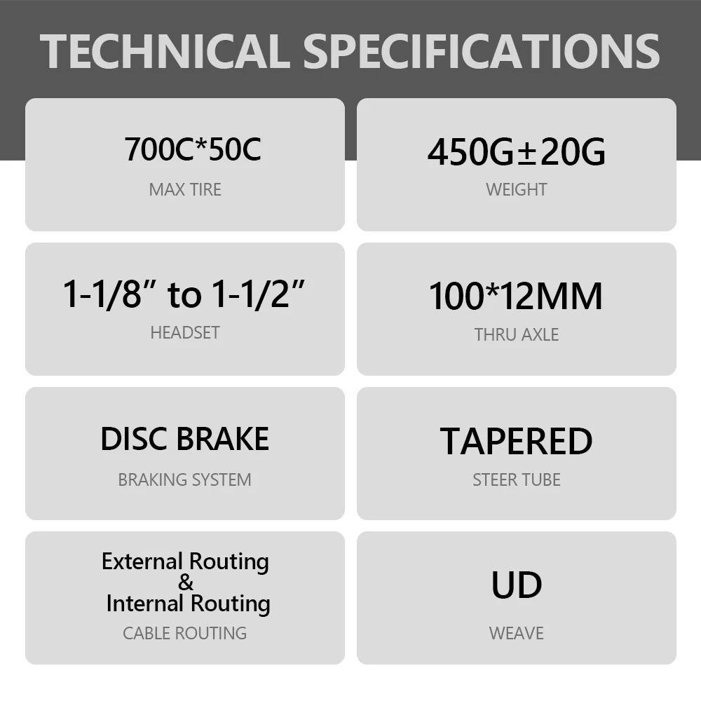 2023 T1000 Carbon Fiber Gravel Bike Fork 700C×50C  Thru Axle 100*12mm Tapered Gravel Bicycle Fort Fork Disc Brake