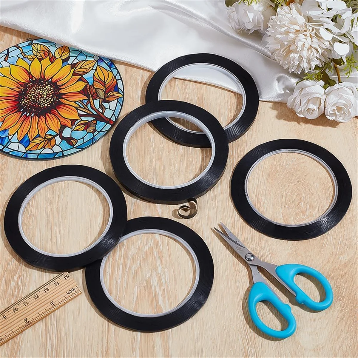 Linhas de chumbo para vitral a79g 360 jardas, fita preta de linha de gráfico pet de 2/3/4/5/6.5mm de largura, suprimentos de vitral, 72 jardas/tamanho