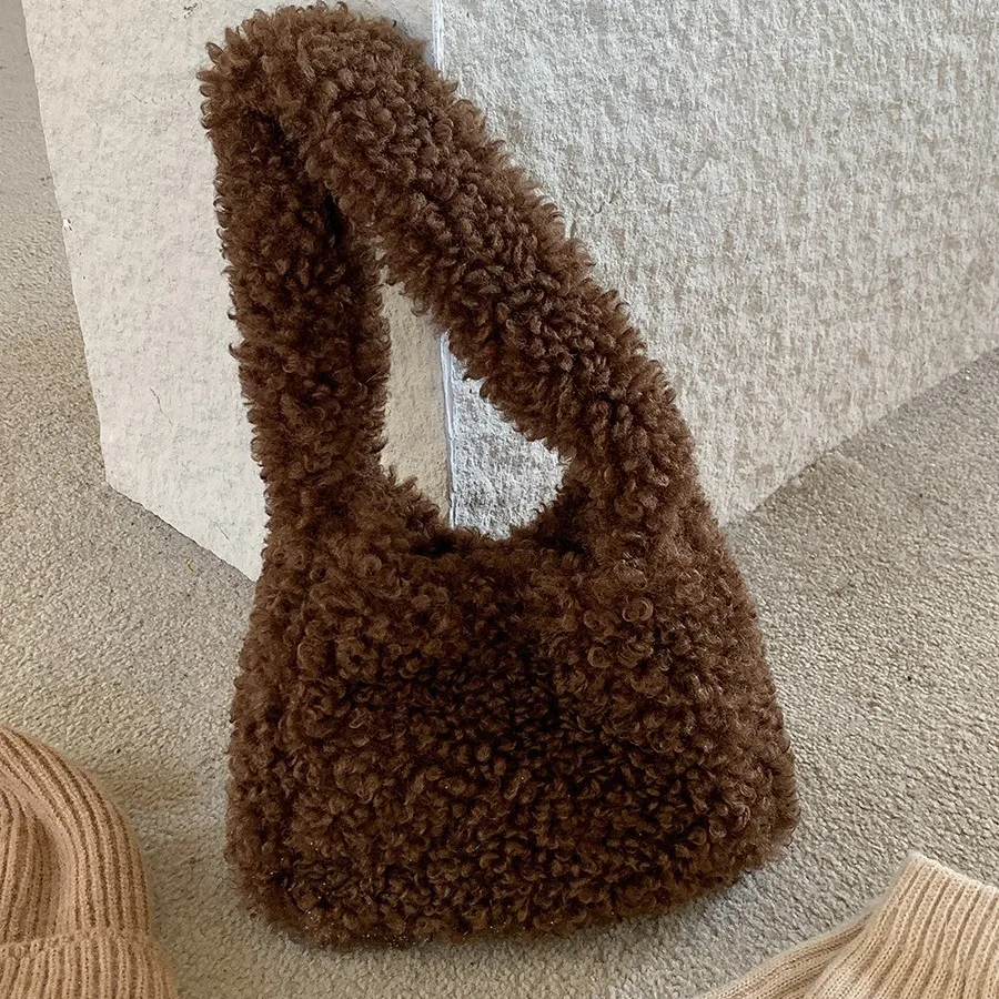 Lambswool Women Shoulder Bag Winter Warm Plush Handbags Small Fluffy Tote Bags for Women 2024 Designer Bag Faux Fur Bags Purses