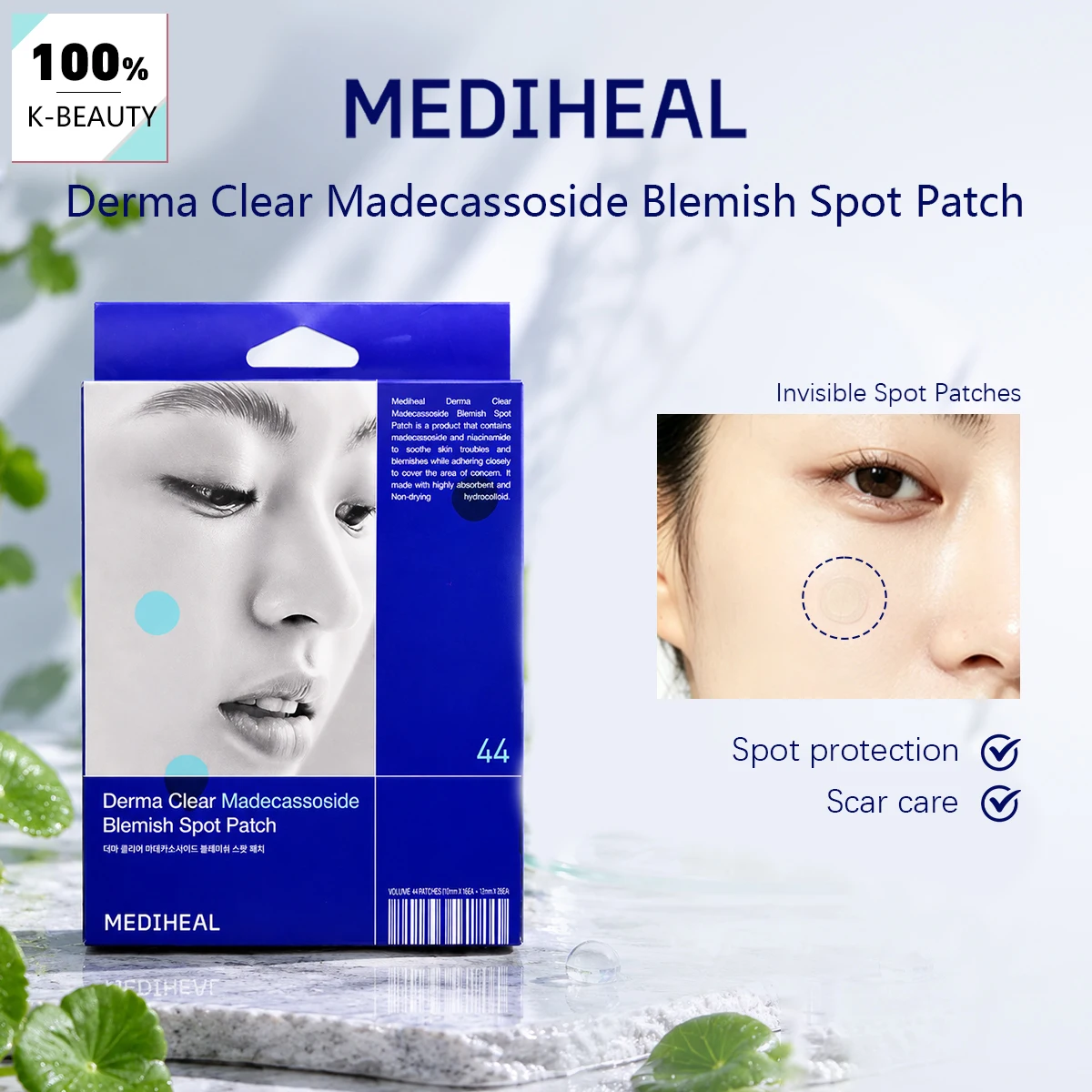 Parches para Manchas Mediheal Derma Clear Madecassoside, Finos y Transpirables, Recuperación Rápida, Sin Residuos, Cuidado de la Piel Coreano, Maquillaje Coreano