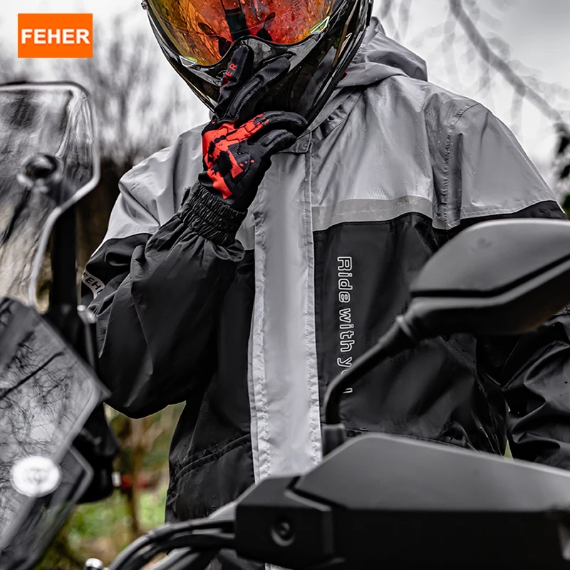 FEHER Motorcycle Raincoat Suit Waterproof Unisex Rainstorm Proof Level Riding Raincoat Tear-resistant Breathable Motorcycle Gear