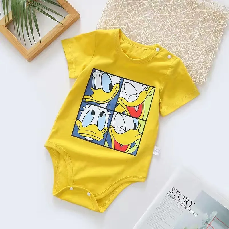 Girls Summer Rompers Newborn Baby Boys Clothes Cartoon Mickey Mouse Donald Bodysuits Short Sleeve Jumpsuits Cotton Infant Tops