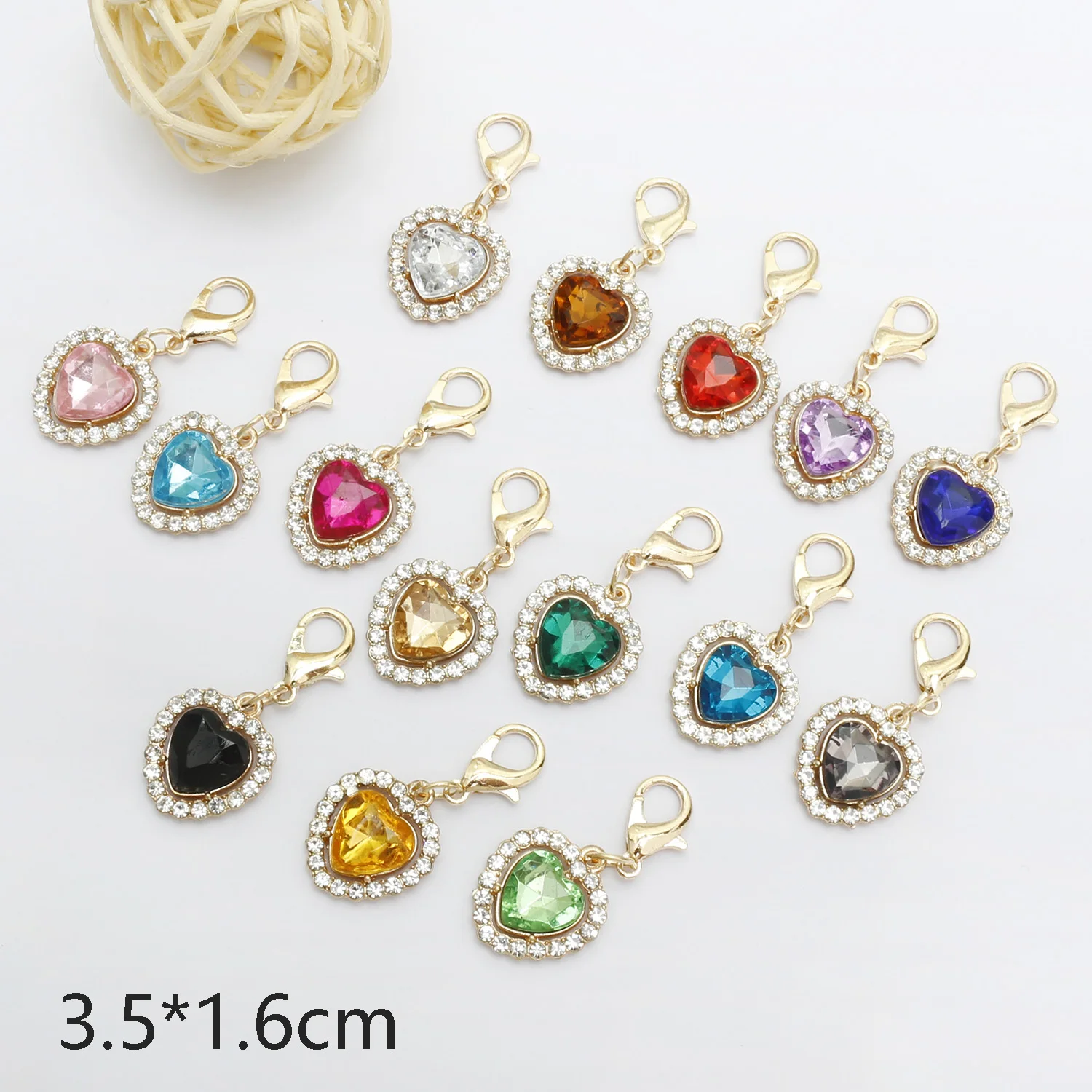 30pcs Heart Rhinestone Pendants & Lobster Clasps – DIY Earring Necklace Bracelet Accessories