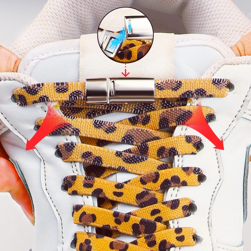 New Magnetic Shoelaces Without Ties Animal Pattern Elastic Shoelaces Sneakers Tiger/Leopard No Tie Shoe Laces Shoes Accessories