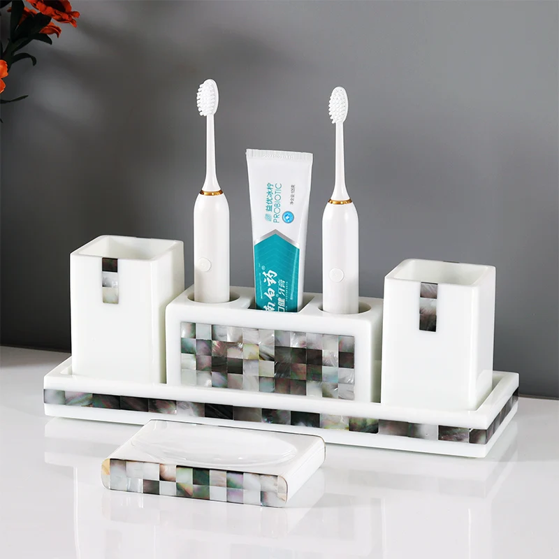 Resin Bathroom Five-piece Set Home Wash Mouthwash Cup Toothbrush Holder Soap Dish Storage Tray Tissue Box