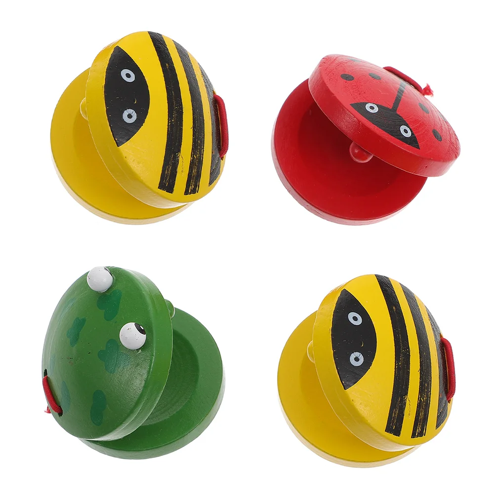 4 Pcs Cartoon Animal Castanets Colorful Percussion Toys Educational Playthings Kids' Musical Interesting Wooden