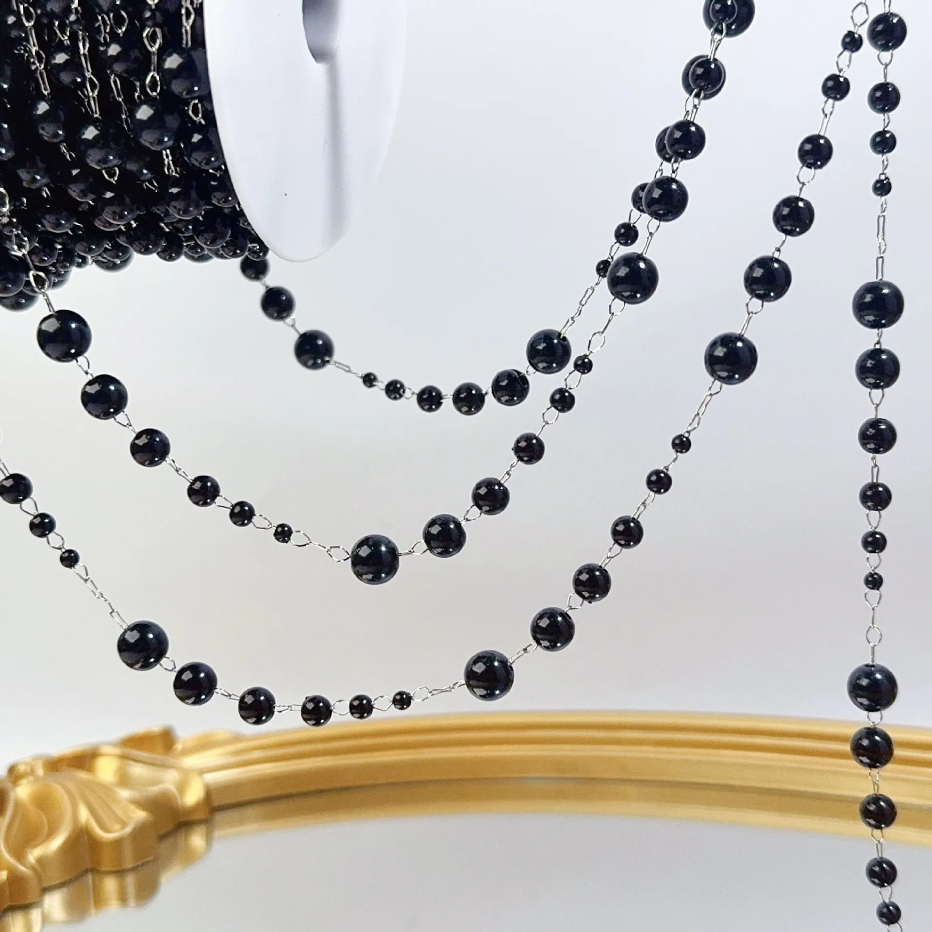0.5/1/2M 3-8mm Sequentially Sized black Imitation Pearl Copper Chain For DIY Necklace Clothing Headwear Matching Chain Materials