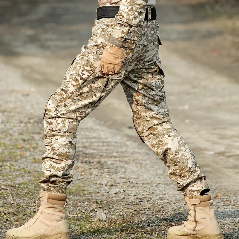 Men Hunting Pants with Knee Pads Airsoft Tactical Cargo Pants Hiking Pants Trousers Paintball Clothing