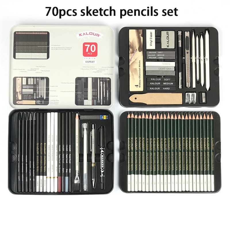 Imagem -04 - Lápis de Desenho Kalour Grupo Lápis Esboço Profissional Kit Tudo-em-um Arte Suprimentos para Iniciantes e Adultos 41 Pcs 50 Pcs 70 Pcs 83 Pcs