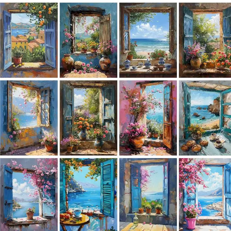 

GATYZTORY Diy Painting By Numbers For Adults Window Fowers Acrylic Drawing On Canvas Painting Kits For Home Decoration
