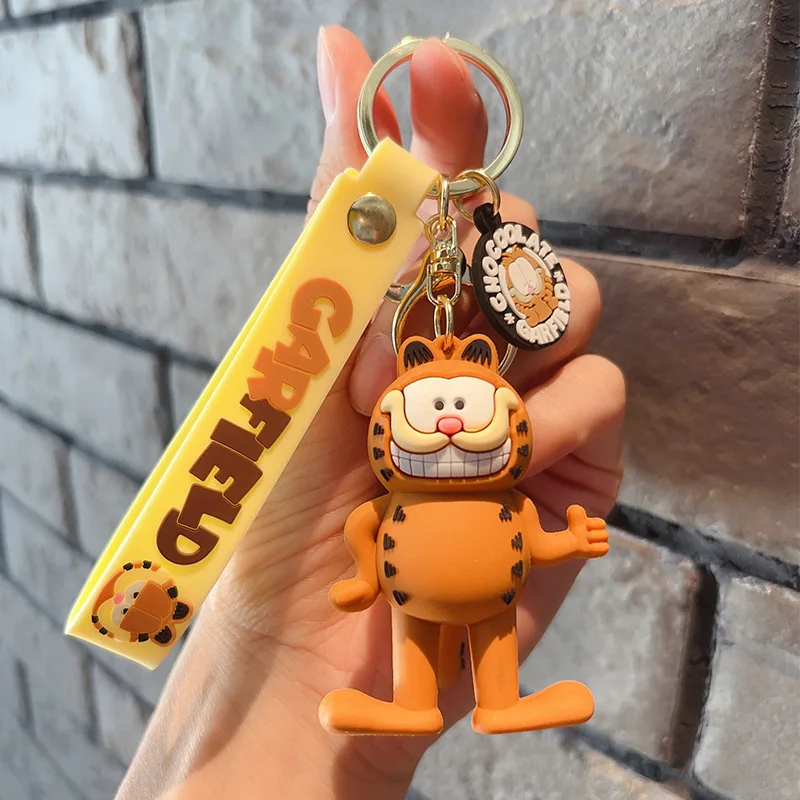 Cartoon Anime Garfield Cat Keychain Lovely Backpack Pendant Figures Toys Creative Collocation Phone Bag Hanging Kids Gifts