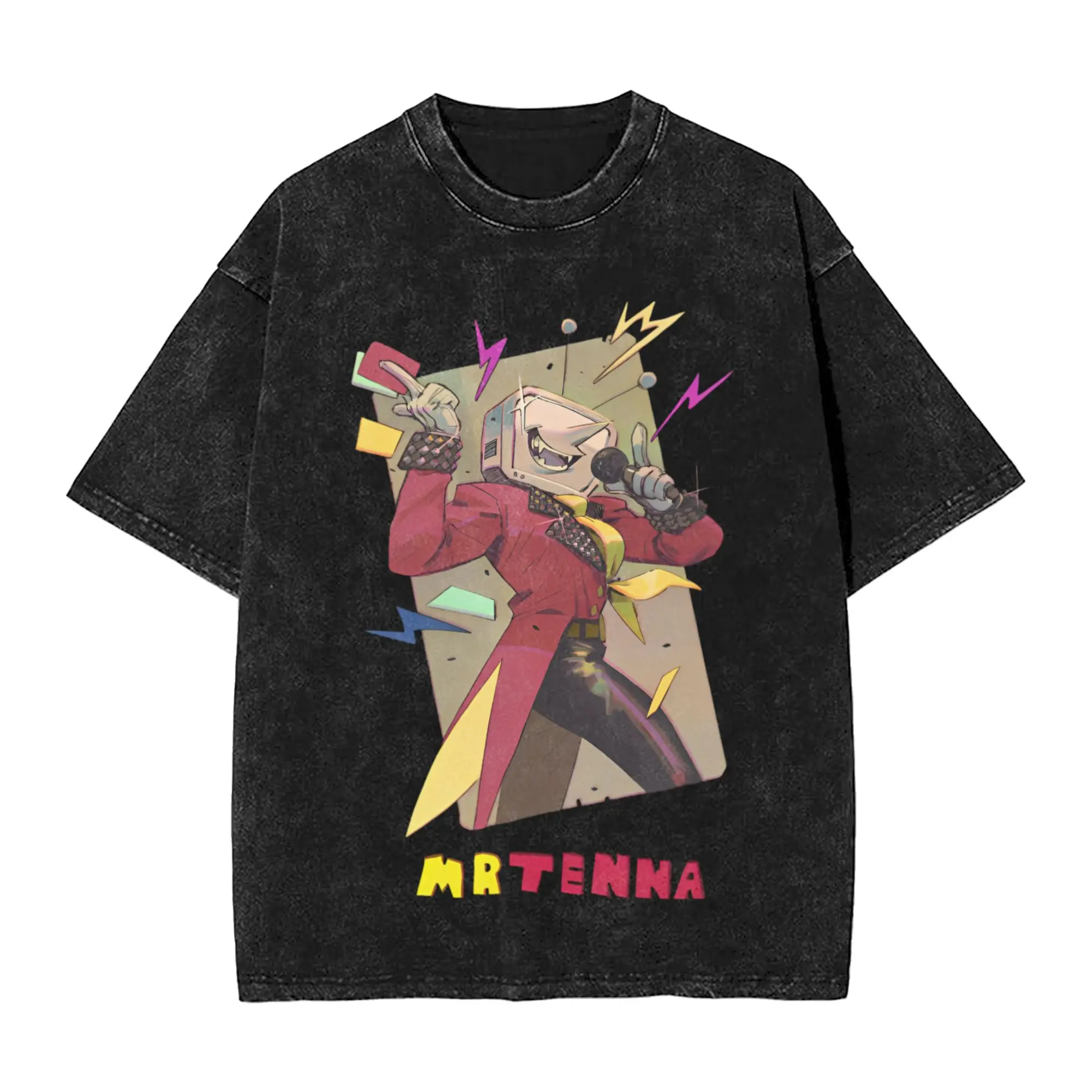 Washed T Shirt Tenna Deltarune T-Shirt High Street Delta Rune Gamer Streetwear Short Sleeve Graphic Tops Tees for Men Women