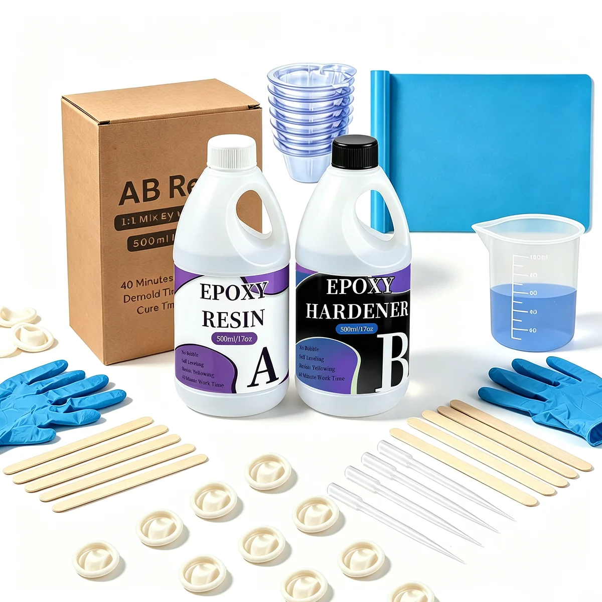 New Upgrad 1:1 Epoxy Resin Crystal Clear Kit, Self Leveling Easy, Mix Coating and Cast for Freedom Art, Jewelry Making, Crafts D