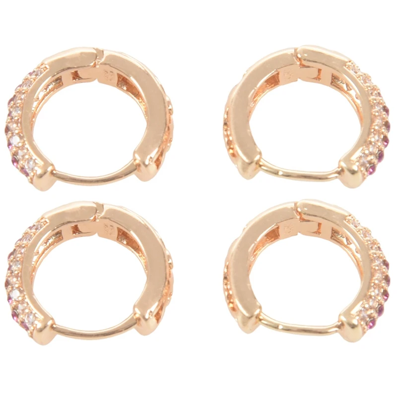 

2 Pair Elegant CZ Stone Hoop Earrings For Women Gold Plated Piercing Jewelry -Gold