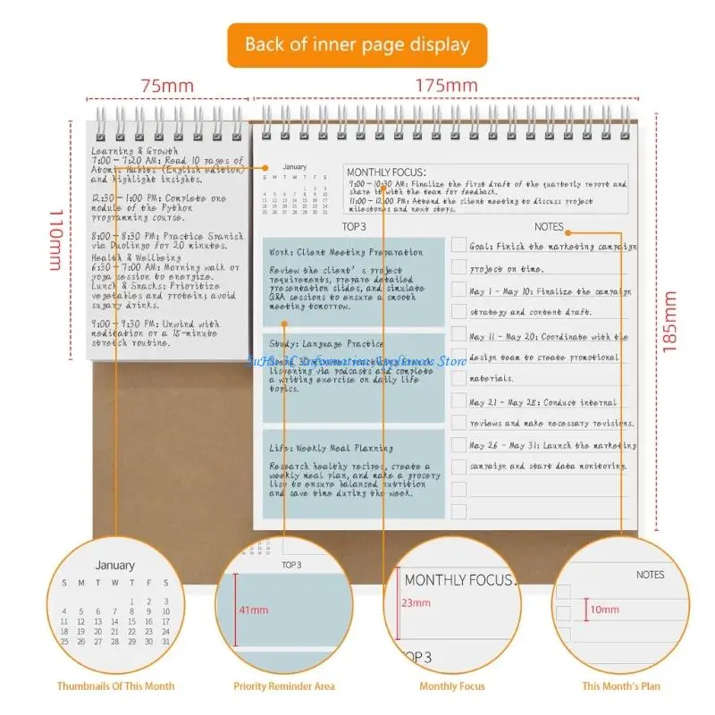 2026 년 1 월부터 12 월까지의 데스크 캘린더 노트 패드 스티커가있는 사무실 데스크톱 캘린더