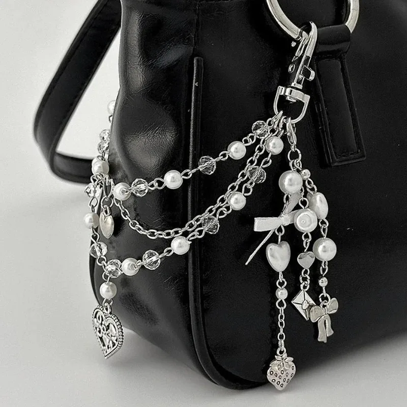 Layered Chain Handbag Pendant for Purse Charm Cross Heart Star Design 3D Texture Sturdy Alloy Easy Attach Backpack Keychain Gift - view 2