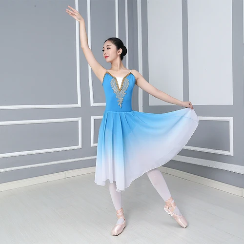 Vestido de Ballet de gasa para niña, vestido largo de tutú de Ballet para niños y adultos, ropa de práctica de fiesta, trajes de baile modernos, tutú de bailarina para niños