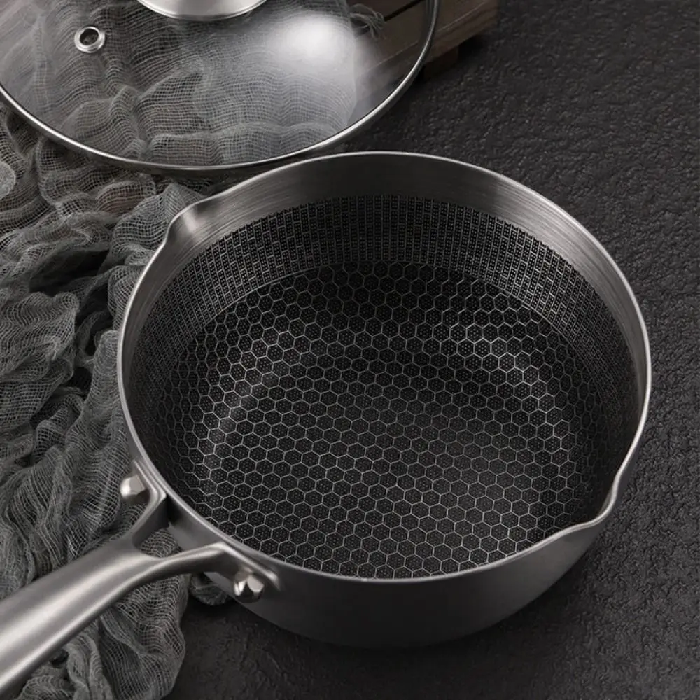 

Kitchen Utensils Japanese Style Fryer Pan Stainless Steel Versatile Milk Pot Silver with Lid Saucepan Butter Melting Pot