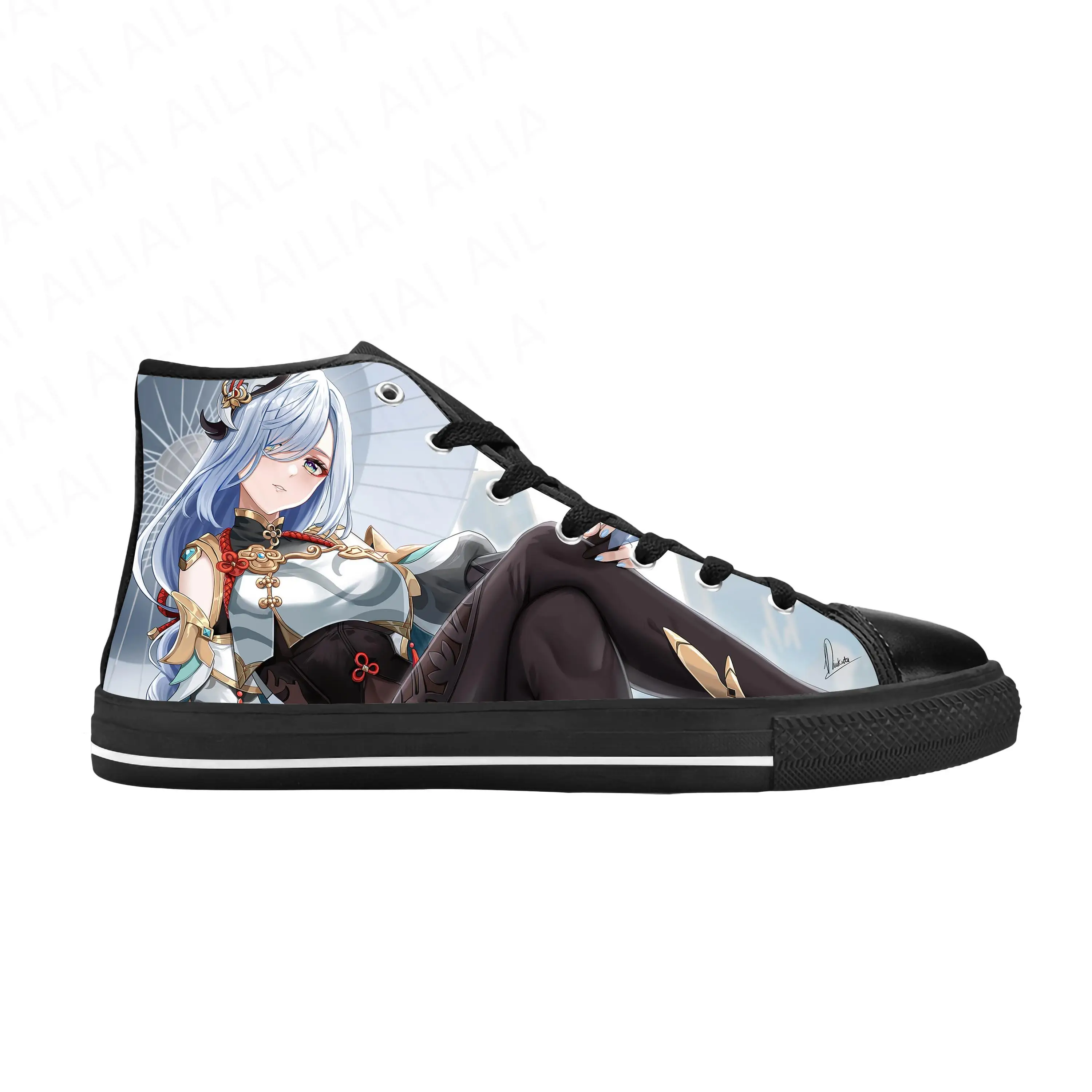 Anime Manga Cartoon Game Genshin Impact Shenhe Casual Cloth Shoes High Top Comfortable Breathable 3D Print Men Women Sneakers