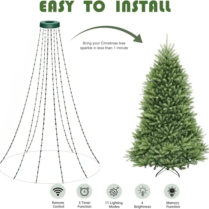 Lampu Natal LED Smart APP DIY dengan Remote Control Bluetooth, Lampu String Peri untuk Dekorasi Taman dan Pesta Luar Ruangan