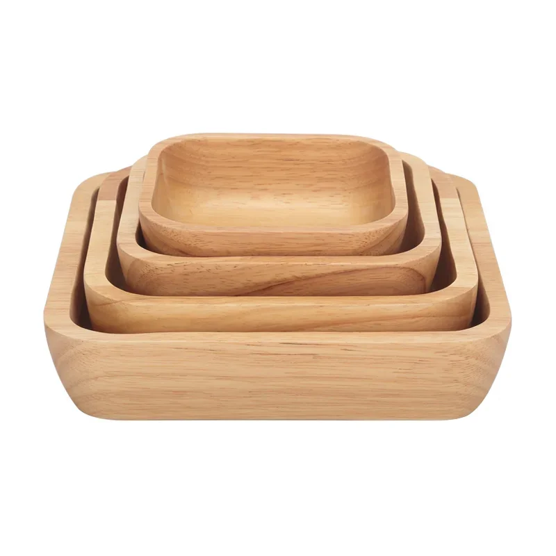 Handcrafted Square Serving Bowl for Fruits or Salad, Natural Solid Wood Bowls - 4 Sizes