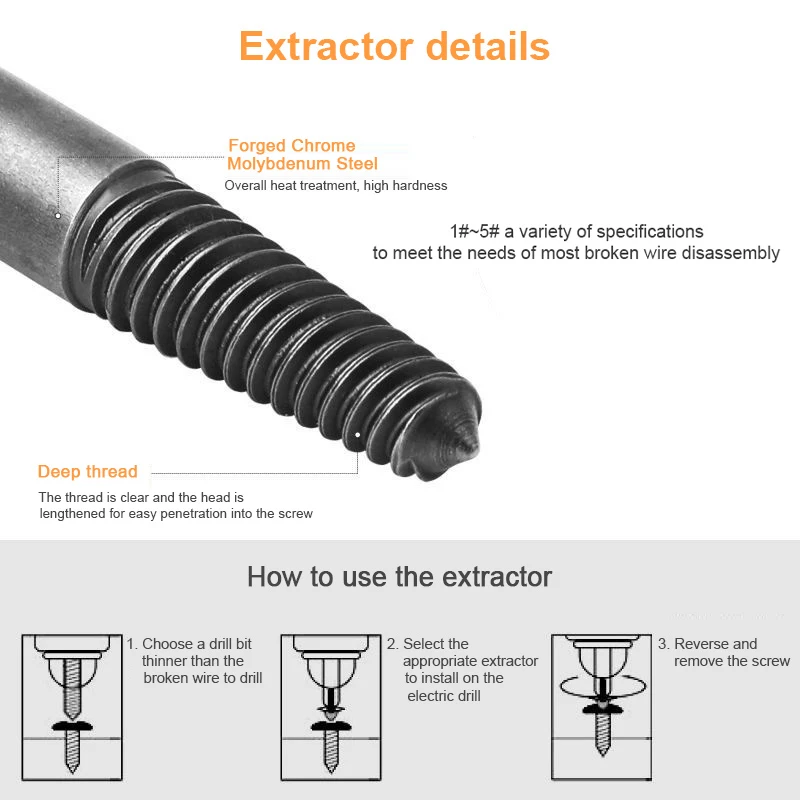 5/6pcs lodní šroub extractor pivot vrtačka bitech gwint sada defekt defekt šroub odolný lehko vyndat odstraňovač pivot vrtačka defekt šrouby nástroje