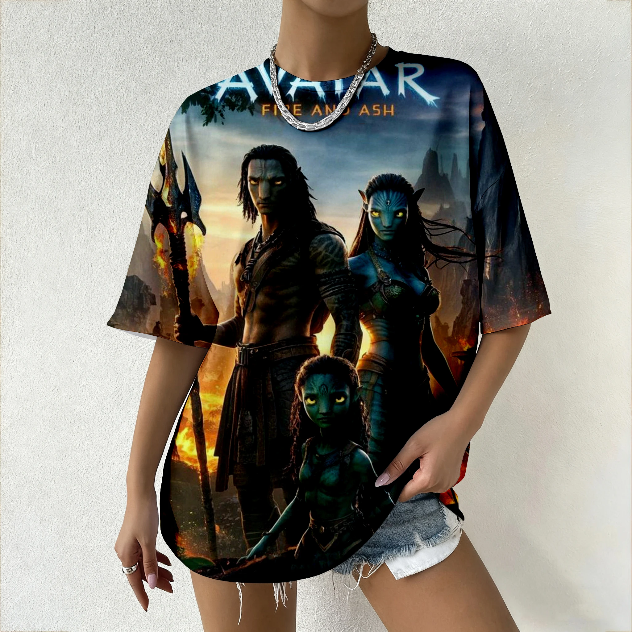 2025 جديد المرأة ديزني الصورة الرمزية النار والرماد تي شيرت مطبوع الصيف ملابس السيدات العصرية المتضخم المحملة العصرية عادية Y2K #1