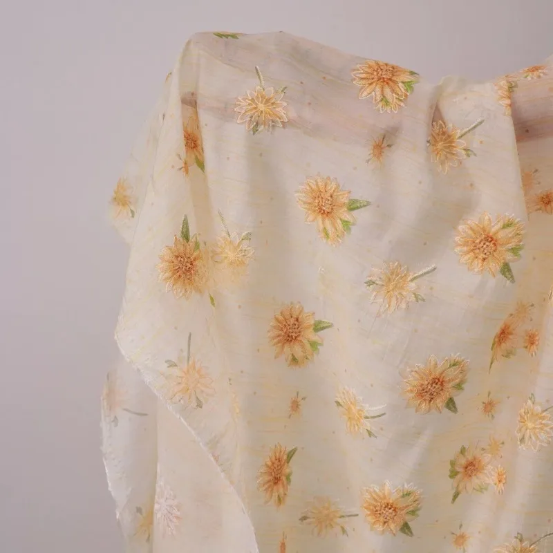 

Lyocell Fabric Summer Daisy 3D Embroidery Print Lightweight Breathable Soft for Spring Summer Hanfu Kids DIY Fabric for Sewing