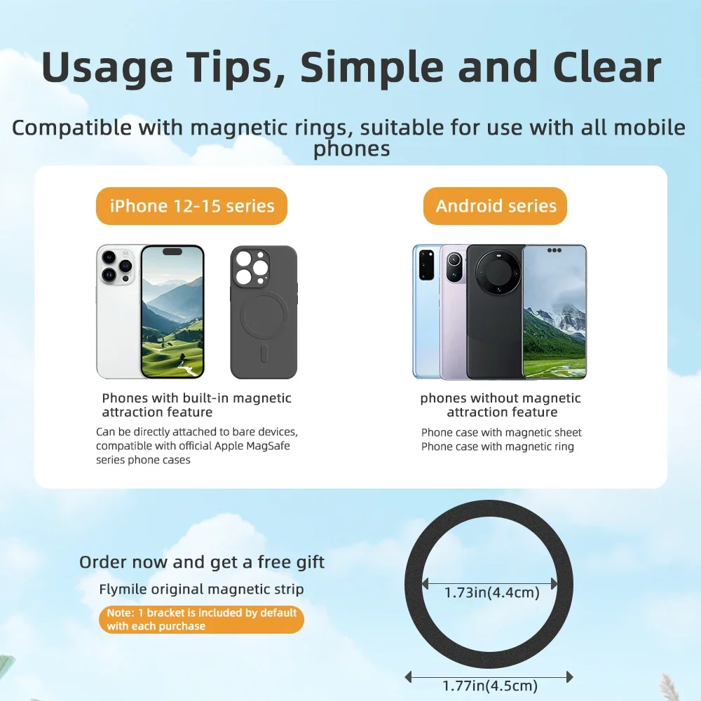 Flymile MagSafe ที่ยึดโทรศัพท์แม่เหล็กดูดแบบกลมสำหรับ iPhone 15 14 13 12 PRO MAX อุปกรณ์เสริมขาตั้งแบบขยายได้อเนกประสงค์