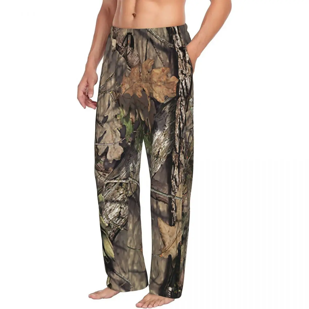 Men's Hunting Camo Camouflage Pattern Pajama Pants Custom Print Leaves Woods Season Sleep Sleepwear Bottoms with Pockets