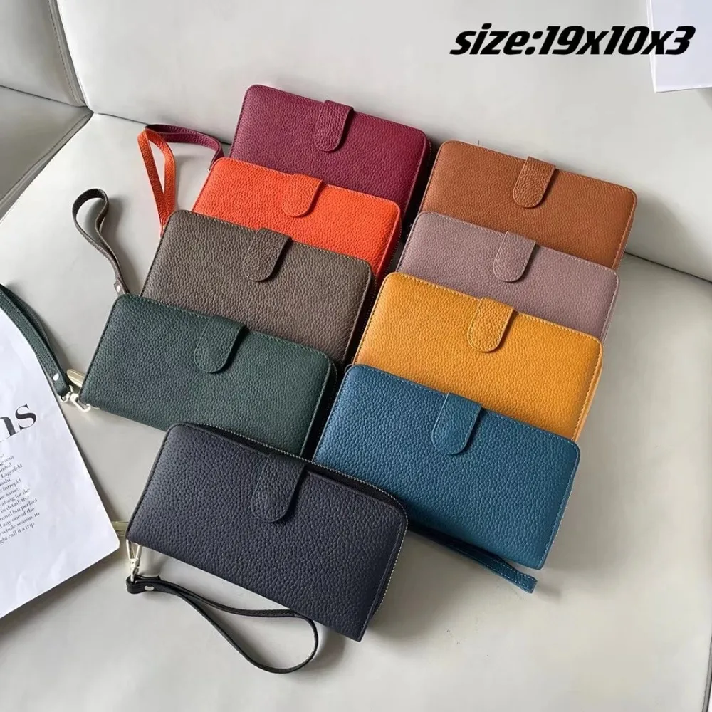 

Кошелек из воловьей кожи, женский длинный кошелек на молнии, кожаный повседневный многофункциональный кошелек большой емкости, простой универсальный модный кошелек