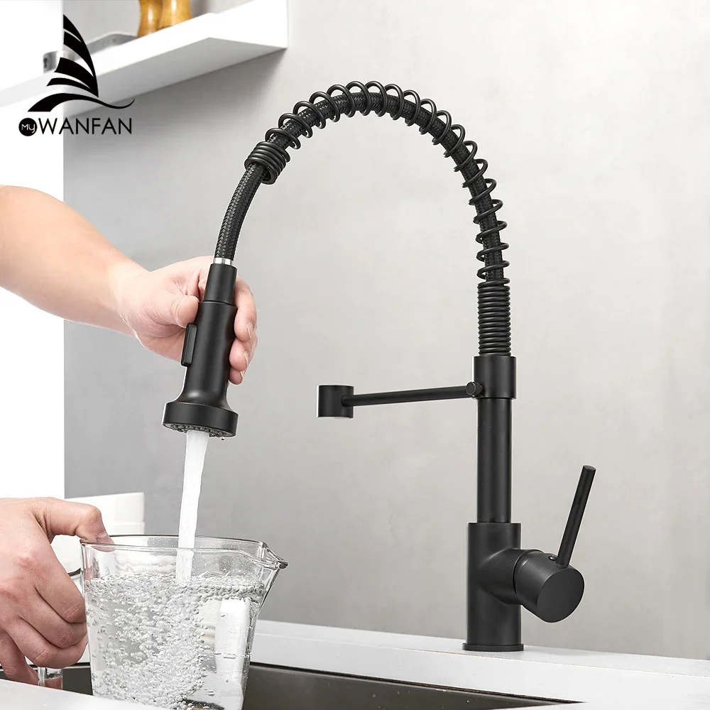 Rubinetti da cucina rubinetti neri opachi per lavello da cucina monocomando Pull Down miscelatori con beccuccio a molla rubinetto gru per acqua calda e fredda 9009