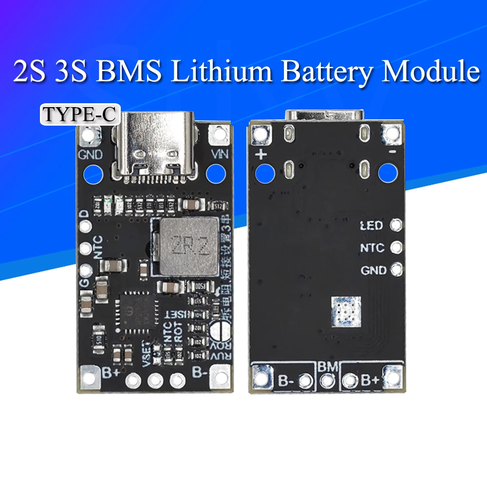 Modulo Boost di ricarica della batteria al litio USB 2/3S BMS 15W 8.4V 12.6V 1.5A di tipo C con supporto bilanciato ricarica rapida con indicatore