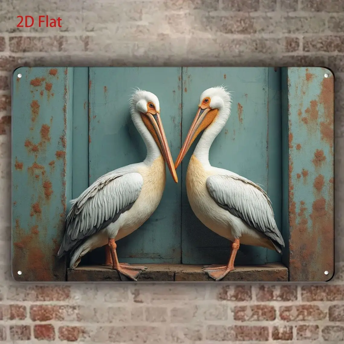 2D Flat, 1pc Pelican Iron Wall Art, 12×8 Inches - Unique Metal Sign Featuring A Pair Of Birds, 2D Flat Decor For Home, Cafes, An