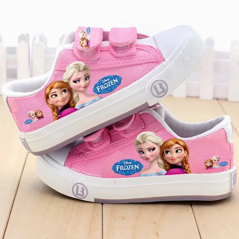 Disney Children\'s Canvas Shoes frozen elsa Low top Girls\' Shoes PU Autumn Breathable Non slip Casual Shoes