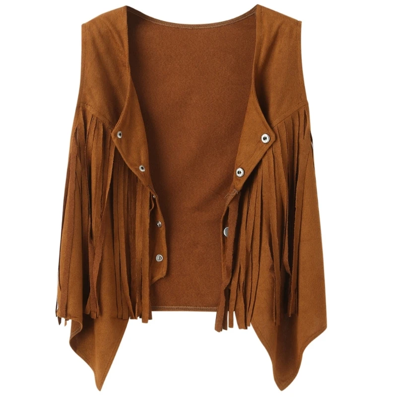 Women Tassels Vest Hippie Button Down Sleeveless Fringe Jackets Outwear Summer Button Open Front Cardigan Streetwear