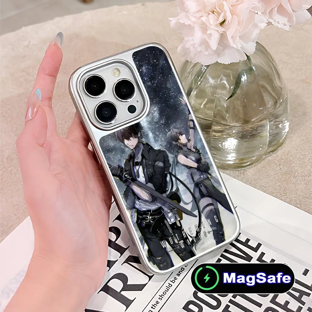 

Wuthering Waves Rover Mobile Phone Case for iPhone 17 16 15 14 13 12 11 Air Pro Max Plus Magsafe Silver Plating Colorful Cover