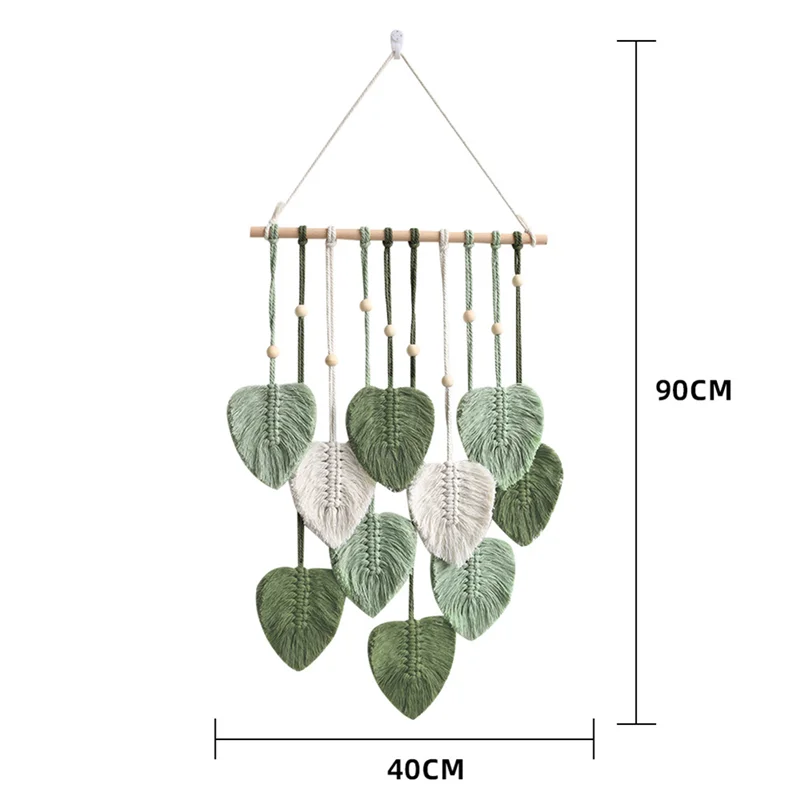 A013 folha macrame parede pendurado boho quarto decoração de casa tecido estético tapeçaria casa quarto decoração casamento verde