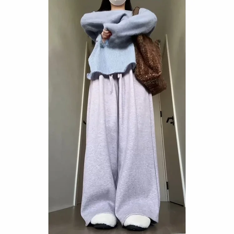 Pantaloni dimagranti a gamba larga lavorati a maglia con noodle di riso Coreano Sle Casual a vita alta Elastico Comodo Autunno Inverno da donna Pendolari...