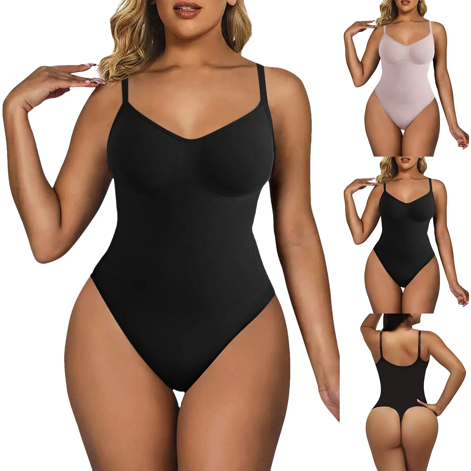 Seamless Body Shaping Bodysuit Casual Controlling Butt Lifting Plus Size Thong Briefs Suspenders Tight Corset Hooked up Shirts