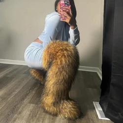 Thigh High Fluffy Boots Ladies 2024 Women Winter Furry Faux Fox Fur Long Warm Shoes girls New Designer Plush Knee High Fur Boots