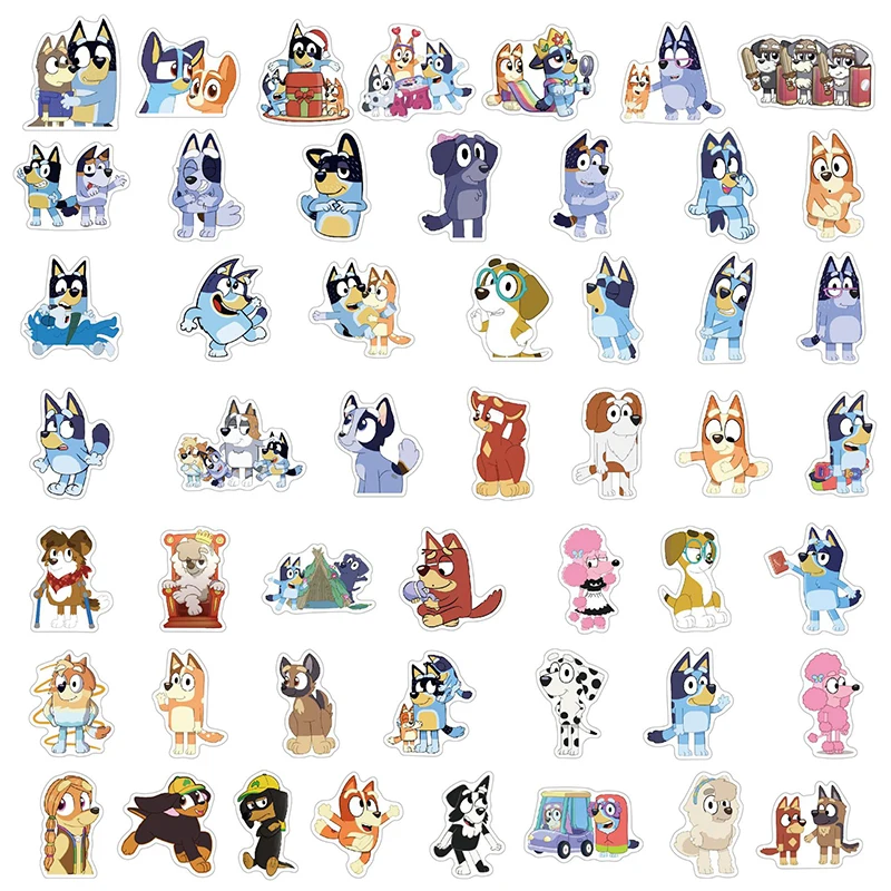 100pcs/Bag  Cartoon Bluey And Bingo Dog Family Anime Stickers For Kids Diy PVC Luggage Notebook Stickers Children\'s Toys Gift