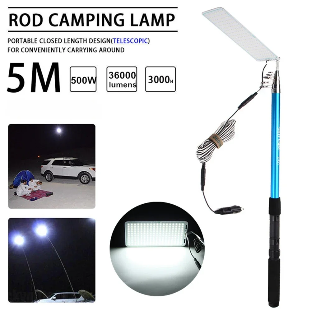 

500W DC 12V Adjustable 5M LED Telescopic Fishing Rod Fishing Lamp Car Camping Light Outdoor Lantern Street Light Road Trip Lamp