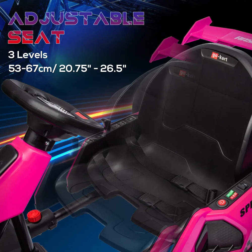 Go kart elettrico da 6-12 anni 24V 7,5 MPH con sedile regolabile, giro a batteria per auto alla deriva su giocattolo all'aperto con avvio lento