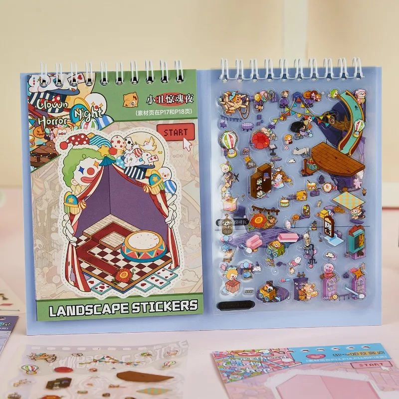 A Bit Scary Scenery Sticker Book Miniature Scene Collection Micro-Horror Dark Theme Halloween Gift Sticker Book 3D Cottage