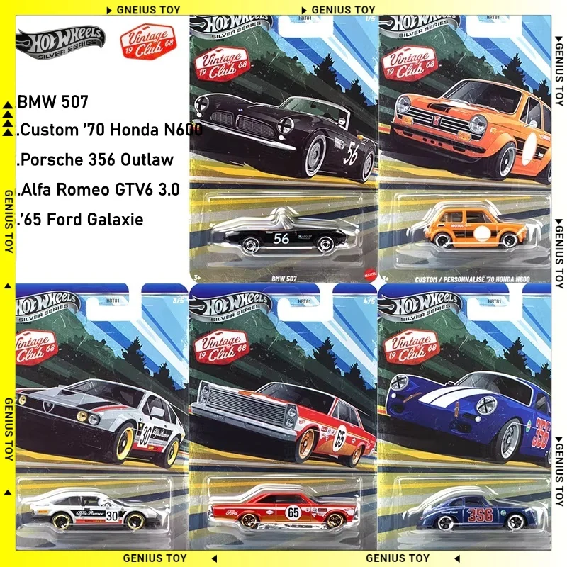 

Коллекционная модель автомобиля Hot Wheels Silver Series 2026: Винтажные клубные Porsche 356, BMW, Honda, Alfa Romeo, Ford, масштаб 1:64, литой металлический корпус